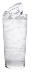 Plain water with ice cubes in glass