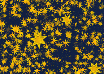 many light yellow flying stars on a blue backgrounds