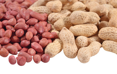 Heap of peanuts on a white