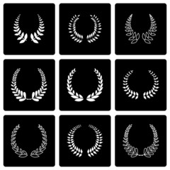 Vector black laurel wreaths icon set