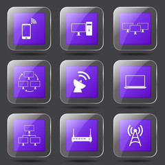 Telecom Communication Square Vector Violet Icon Design Set 2