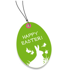 egg-shaped tag with easter bunny