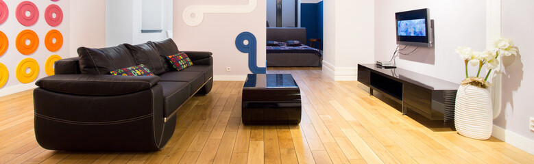 Panoramic view of designed apartment