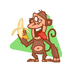 Monkey character holds banana and smiling