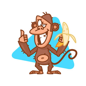 Monkey holds banana and showing thumbs up