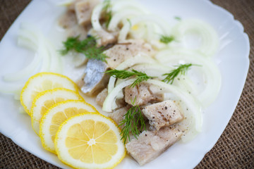 pieces of salted herring with onions