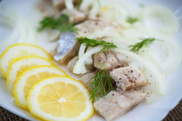 pieces of salted herring with onions