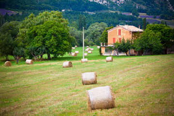 Rural landscape with Farm and Straw bales