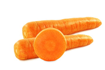 carrot with slice closeup in pure white background