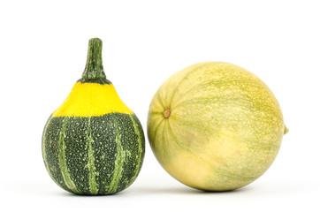 Colorful pumpkins on white background