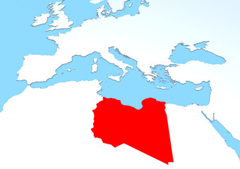 Cartina Libia in rilievo, rossa, 3d, africa, europa © Naeblys