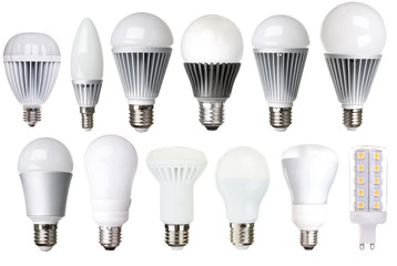 set of LED bulbs isolated on white background 