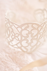 Tenderness peachys lingerie with candle and motif. Love mood.