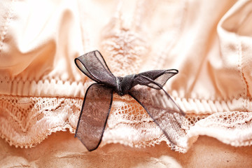 Tenderness peachys lingerie with candle and dry petals.