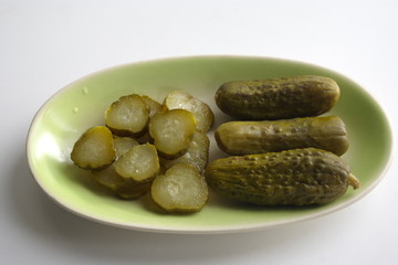 Pickles in a oval dish