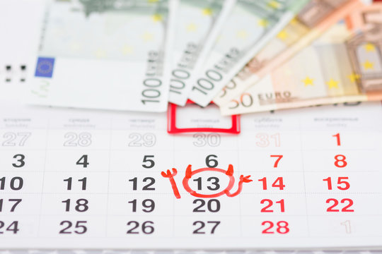 Friday 13 with the image of the imp, calendar with the euro currency