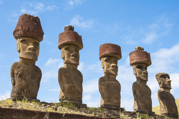 Moais in Anakena beach, Easter island (Chile)