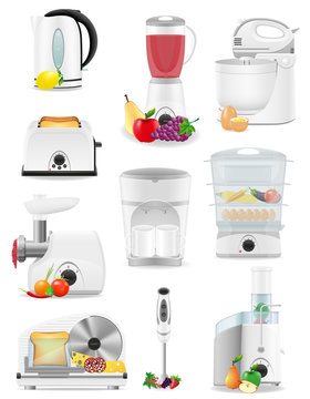 set icons electrical appliances for the kitchen vector illustrat