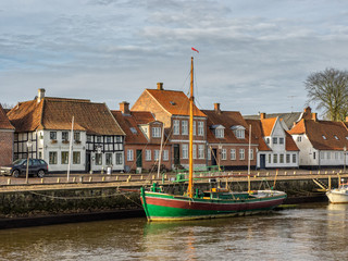 Harbor in medieval city of Ribe, Denmark