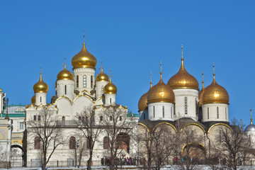 Fototapeta na wymiar Golden domes of Orthodox churches of the Moscow Kremlin.