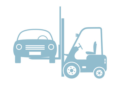 Forklift truck with car on white background