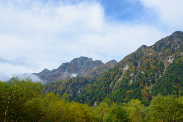 Fototapeta na wymiar Hotaka mountains in Autumn in the Northern Japan Alps