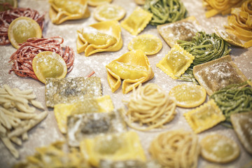 Different types of italian fresh pasta