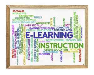 E Learning word collage on white board - 78383220