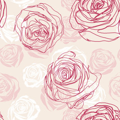 Cotton fabric Vector pink seamless floral pattern with roses