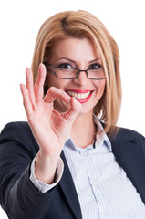 Business woman showing perfect sign