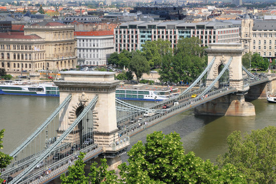Chain Secheni Bridge in Budapest. Hungary