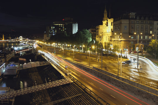City embankment at night. Budapest, Hungary