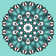 Colorful circle flower mandala background in light  blue