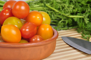 Tomates con fondo verde.