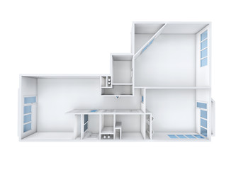 3D rendering. Model of the three-room apartment.
