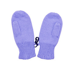 Small lilac mittens for baby on the white