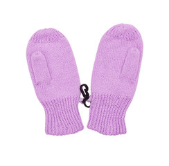 Small pink mittens for baby on the white