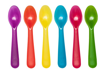Plastic spoons violet, orange, yellow, blue, red