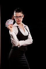 Young woman playing in the gambling