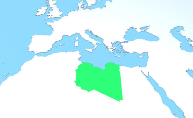 Cartina Libia in rilievo, verde, 3d, Africa, Europa