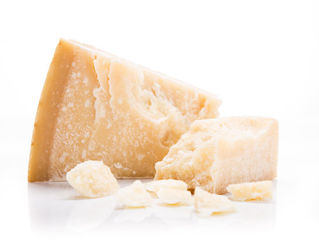 Parmigiano reggiano on white background