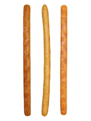 salty cracker pretzel sticks isolated on white background