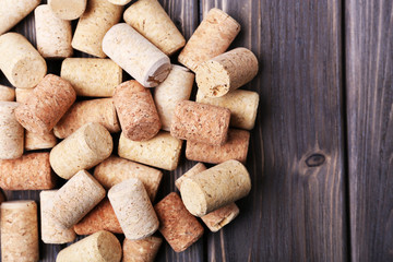 Wine corks on wooden background