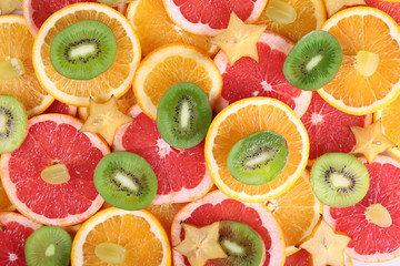 Sliced fruits background