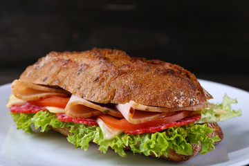 Fresh and tasty sandwich with cheese and vegetables