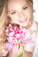 Woman with tulip bouquet