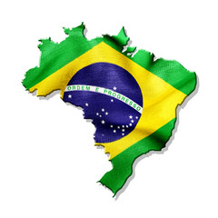 Brazil map with waving flag isolated on white background