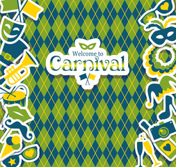 Bright vector carnival icons and sign Welcome to Carnival.