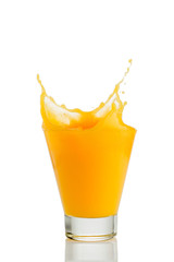 orange juice splash isolated on white