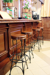 Bar stools in a row by the counter